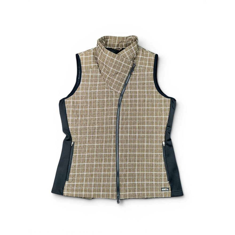 Kerrits Quilted Equestrian Vest sz XL Riding Asymmetrical Brown Windowpane Plaid